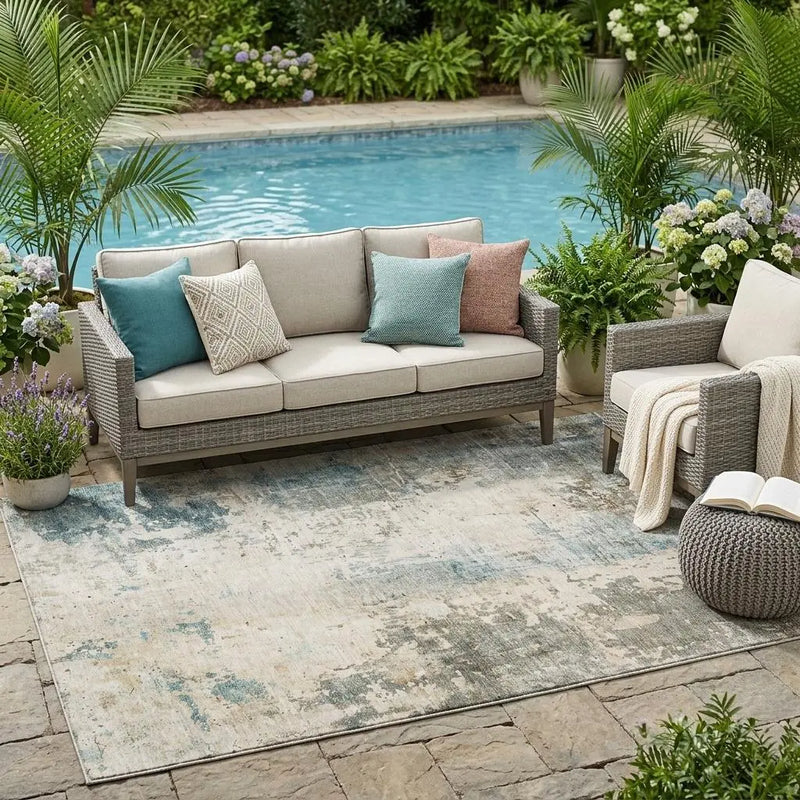 5' X 8' Ivory And Beige Abstract Washable Indoor Outdoor Area Rug Homeroots Outdoor