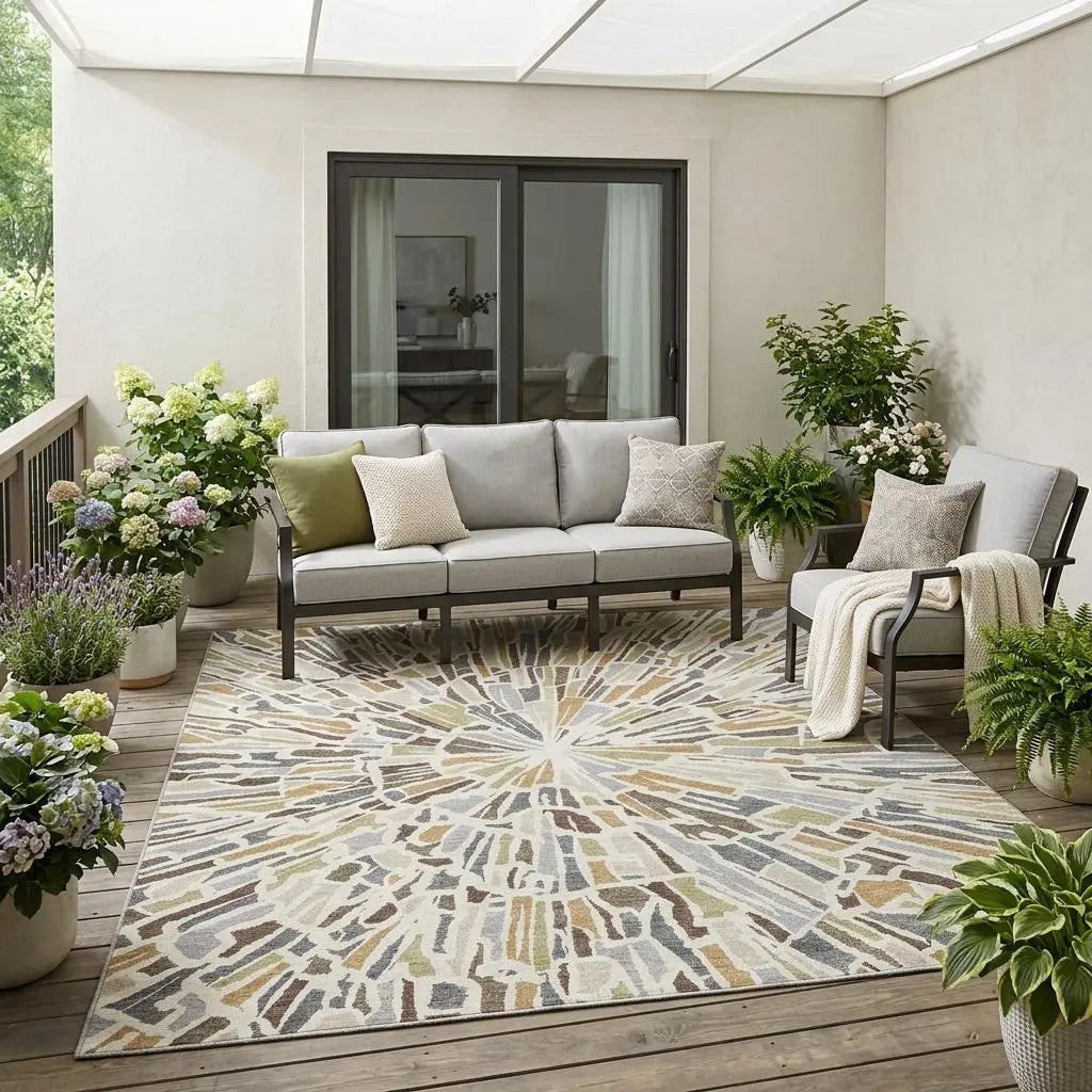5' X 8' Ivory And Beige Abstract Washable Indoor Outdoor Area Rug Homeroots Outdoor
