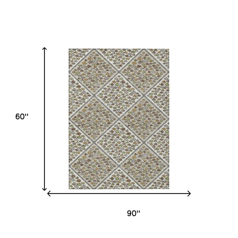 5' X 8' Ivory And Beige Abstract Washable Indoor Outdoor Area Rug Homeroots Outdoor