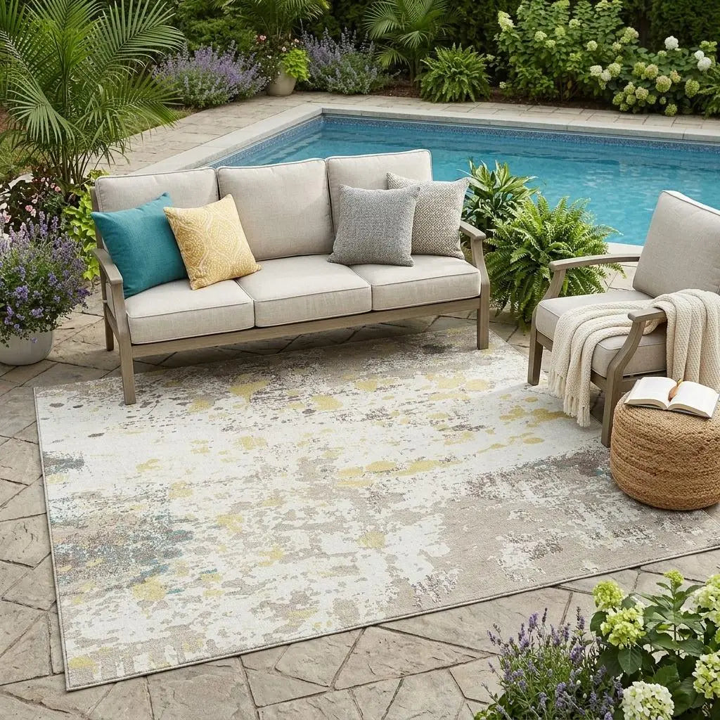 5' X 8' Ivory And Beige Abstract Washable Indoor Outdoor Area Rug Homeroots Outdoor