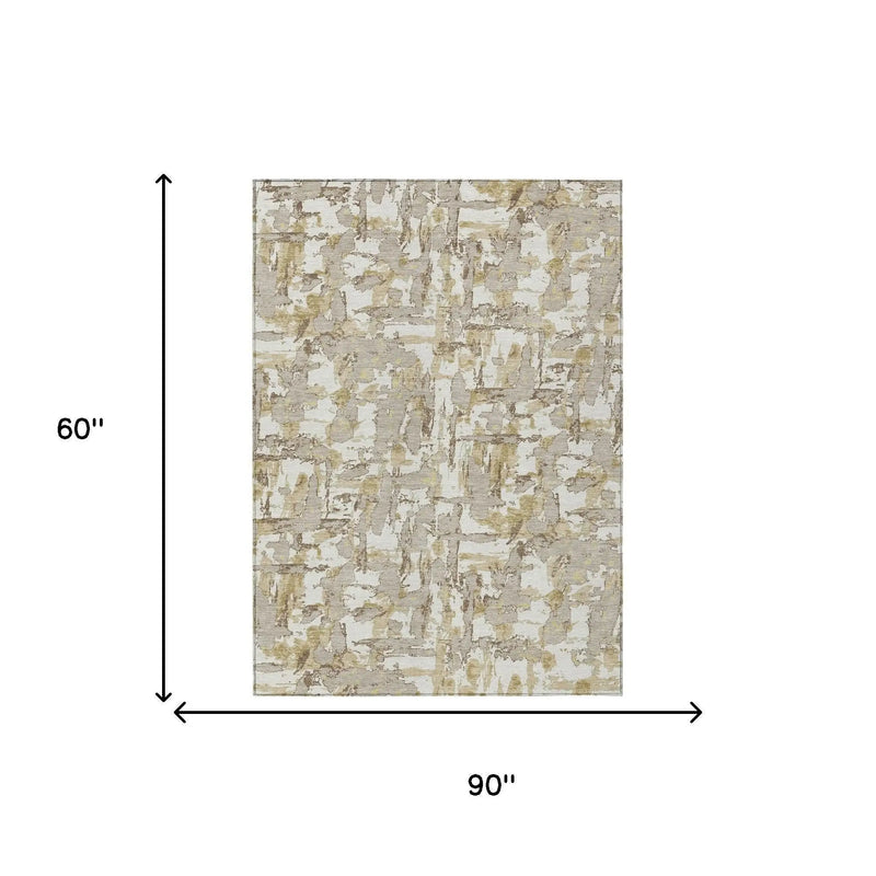 5' X 8' Ivory And Beige Abstract Washable Indoor Outdoor Area Rug Homeroots Outdoor