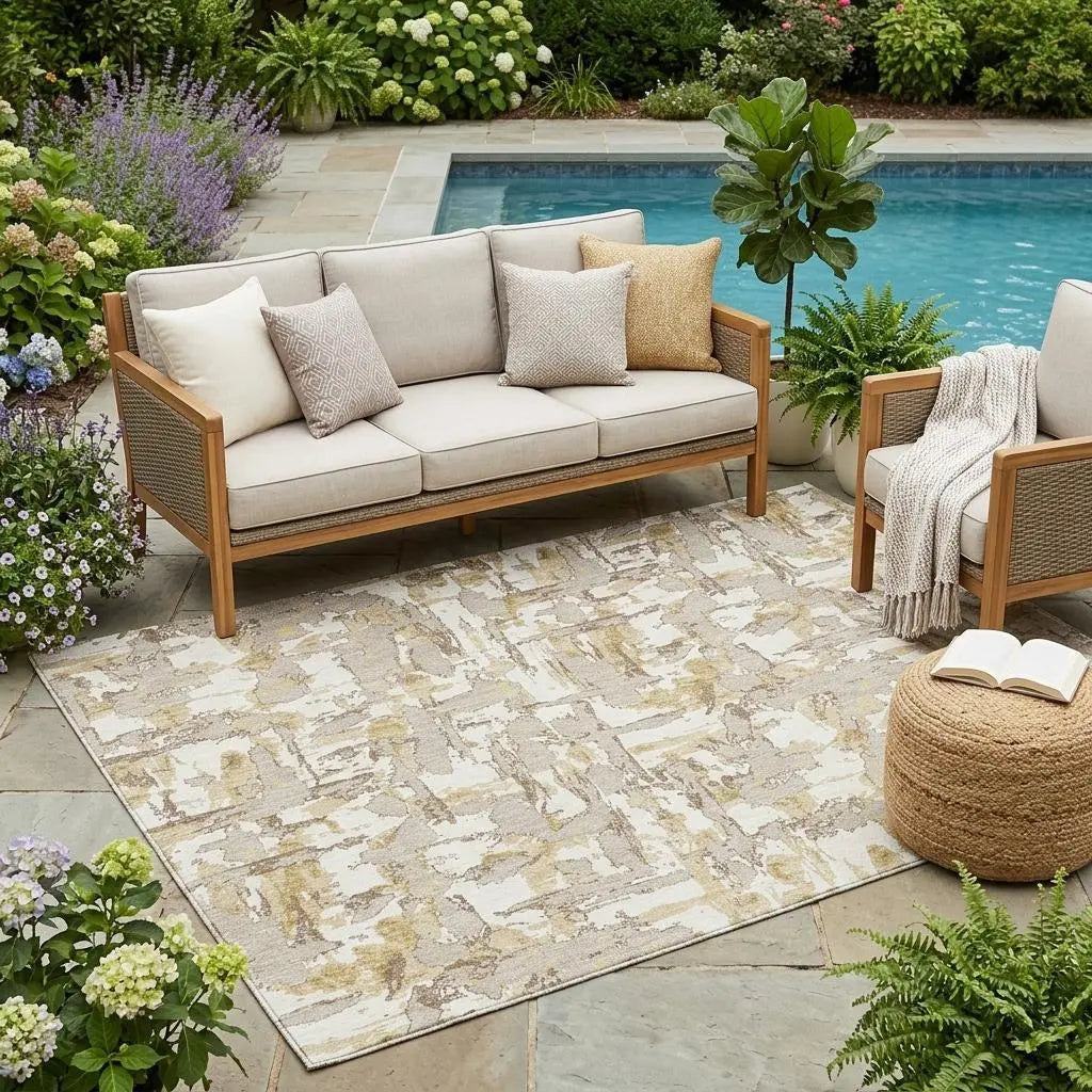 5' X 8' Ivory And Beige Abstract Washable Indoor Outdoor Area Rug Homeroots Outdoor