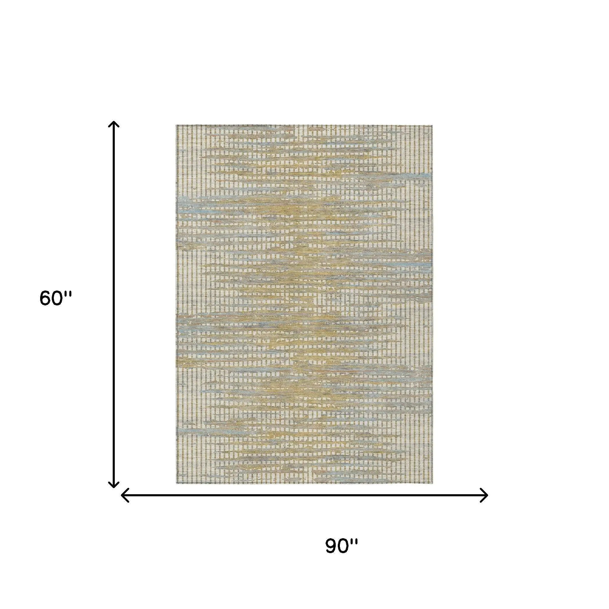5' X 8' Ivory And Beige Abstract Washable Indoor Outdoor Area Rug Homeroots Outdoor