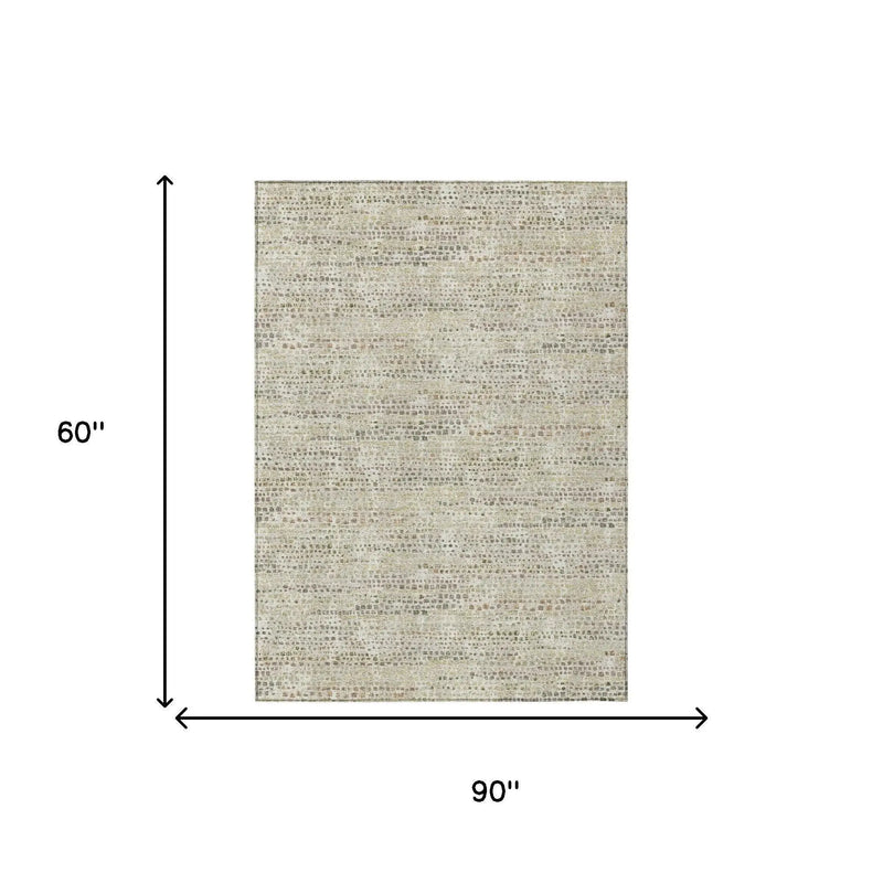 5' X 8' Ivory And Beige Abstract Washable Indoor Outdoor Area Rug Homeroots Outdoor