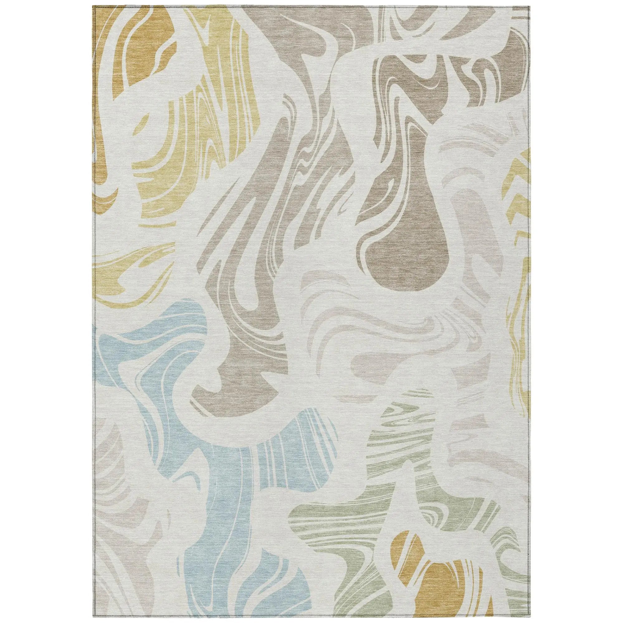 5' X 8' Ivory And Beige Abstract Washable Indoor Outdoor Area Rug Homeroots Outdoor