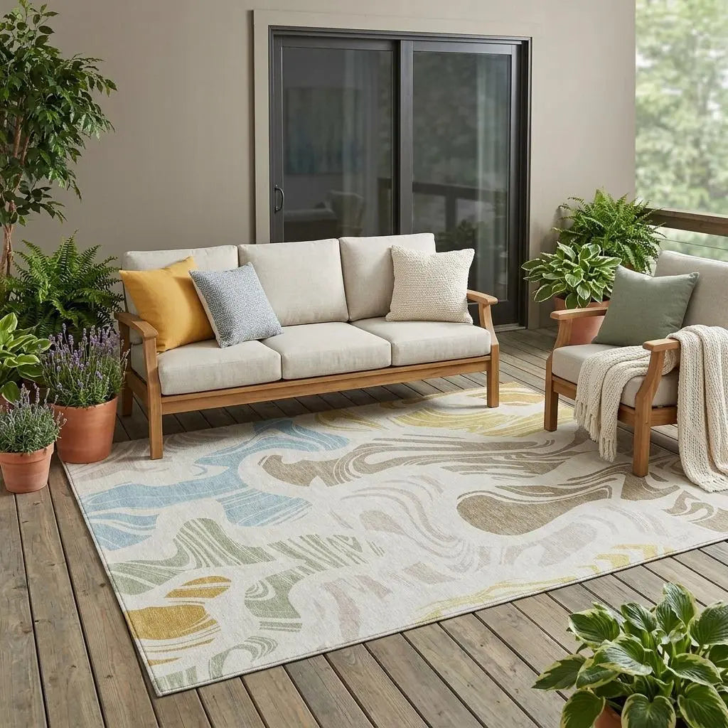5' X 8' Ivory And Beige Abstract Washable Indoor Outdoor Area Rug Homeroots Outdoor