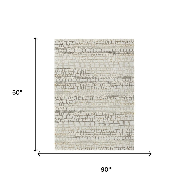 5' X 8' Ivory And Beige Abstract Washable Indoor Outdoor Area Rug Homeroots Outdoor