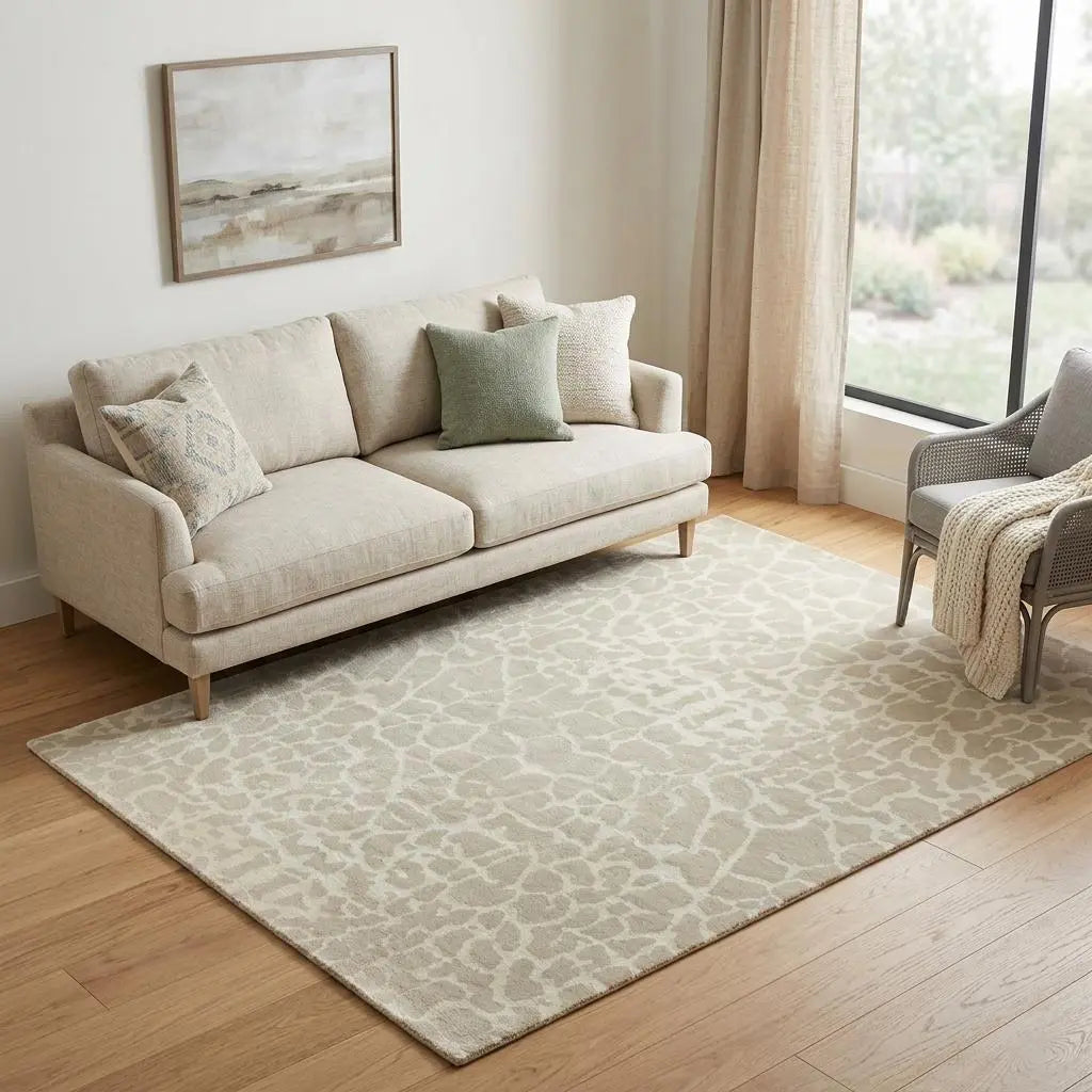 5' X 8' Ivory And Beige Animal Print Hand Knotted Area Rug Homeroots Home Decor