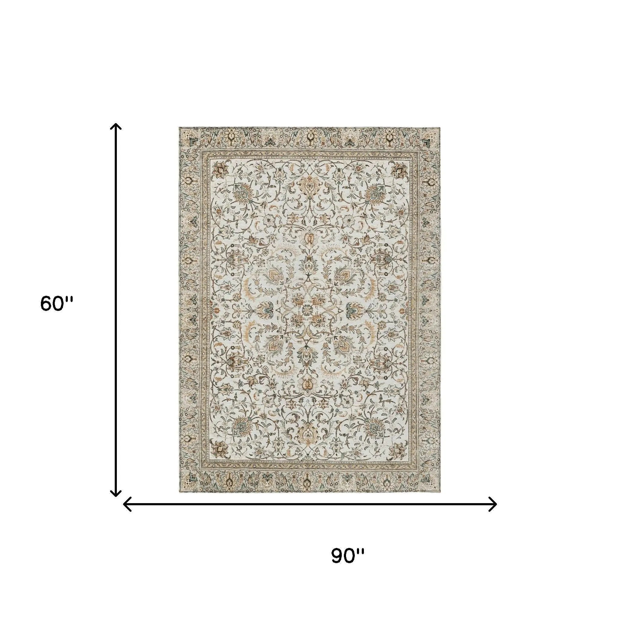5' X 8' Ivory And Beige Botanical Leaves Washable Indoor Outdoor Area Rug Homeroots Outdoor