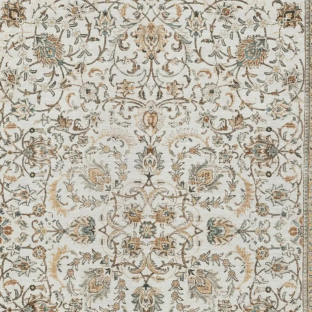 5' X 8' Ivory And Beige Botanical Leaves Washable Indoor Outdoor Area Rug Homeroots Outdoor