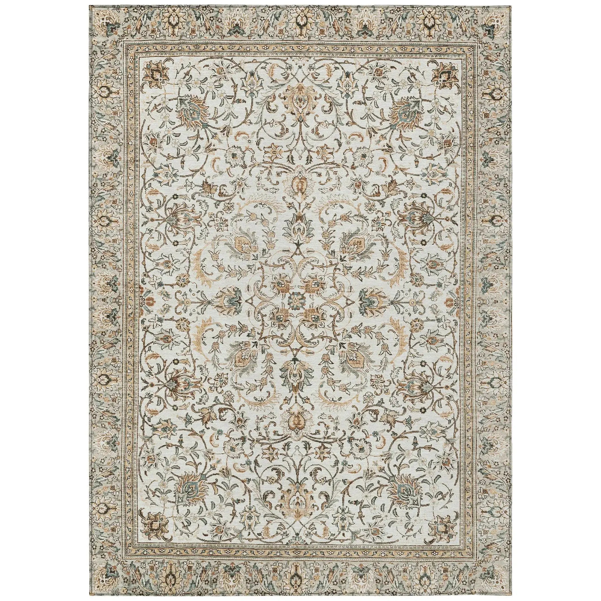 5' X 8' Ivory And Beige Botanical Leaves Washable Indoor Outdoor Area Rug Homeroots Outdoor