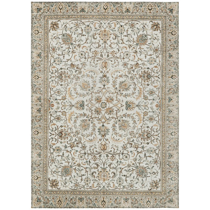 5' X 8' Ivory And Beige Botanical Leaves Washable Indoor Outdoor Area Rug Homeroots Outdoor