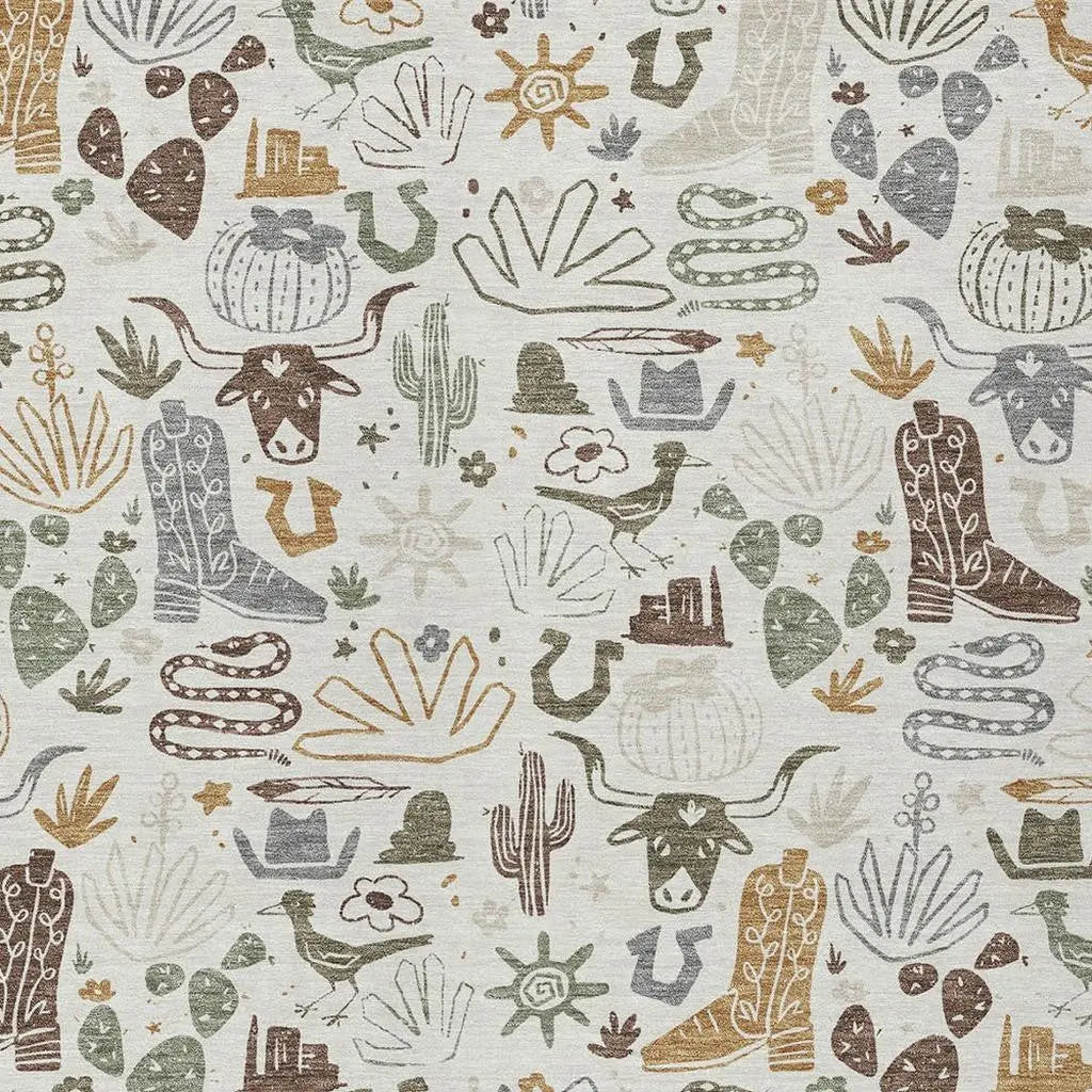 5' X 8' Ivory And Beige Cactus Washable Indoor Outdoor Area Rug Homeroots Outdoor