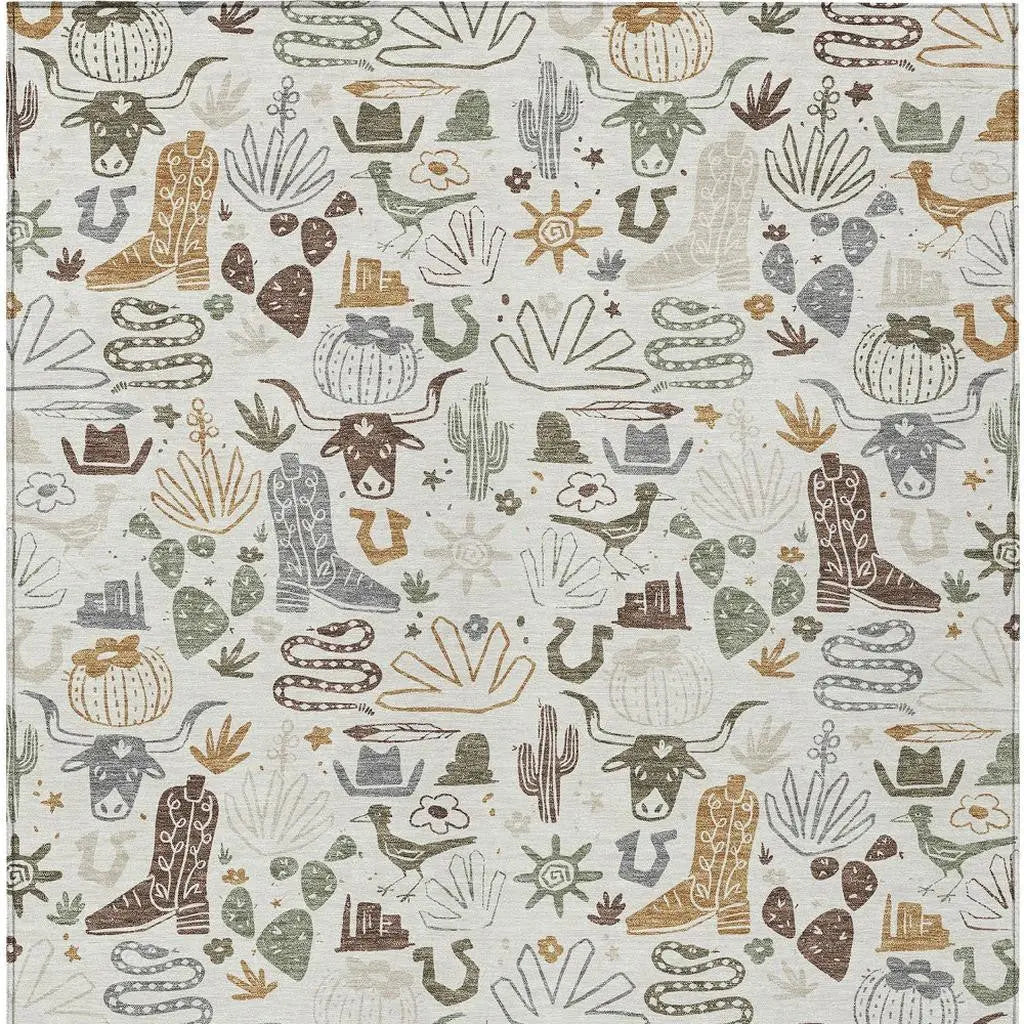 5' X 8' Ivory And Beige Cactus Washable Indoor Outdoor Area Rug Homeroots Outdoor