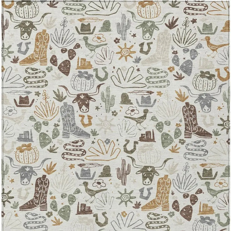 5' X 8' Ivory And Beige Cactus Washable Indoor Outdoor Area Rug Homeroots Outdoor
