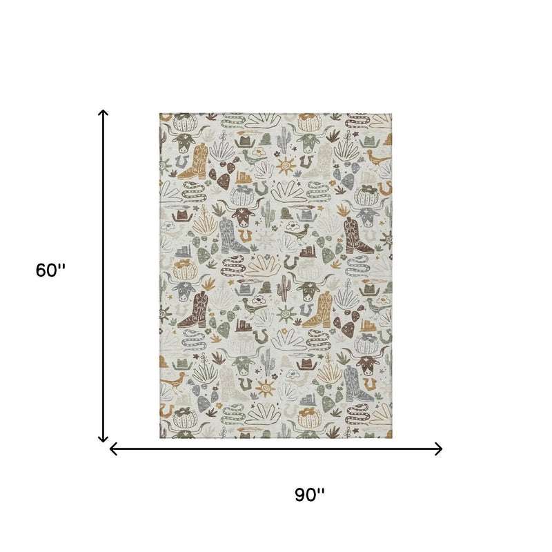 5' X 8' Ivory And Beige Cactus Washable Indoor Outdoor Area Rug Homeroots Outdoor