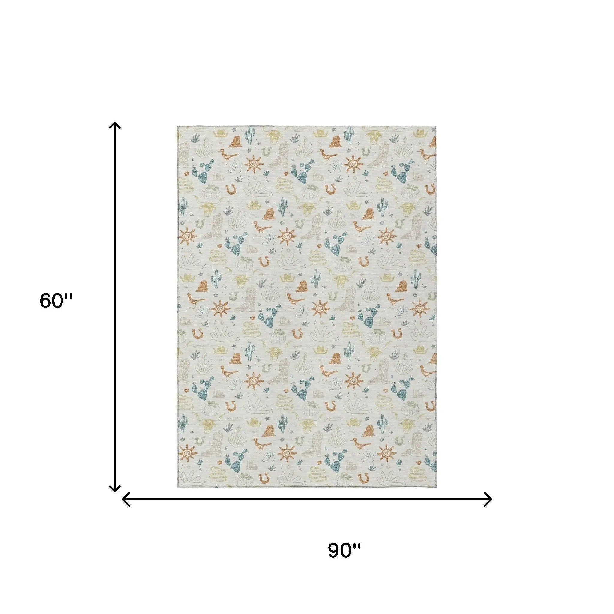 5' X 8' Ivory And Beige Cactus Washable Indoor Outdoor Area Rug Homeroots Outdoor