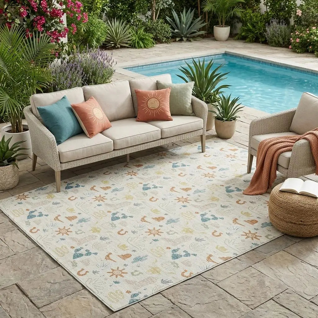 5' X 8' Ivory And Beige Cactus Washable Indoor Outdoor Area Rug Homeroots Outdoor