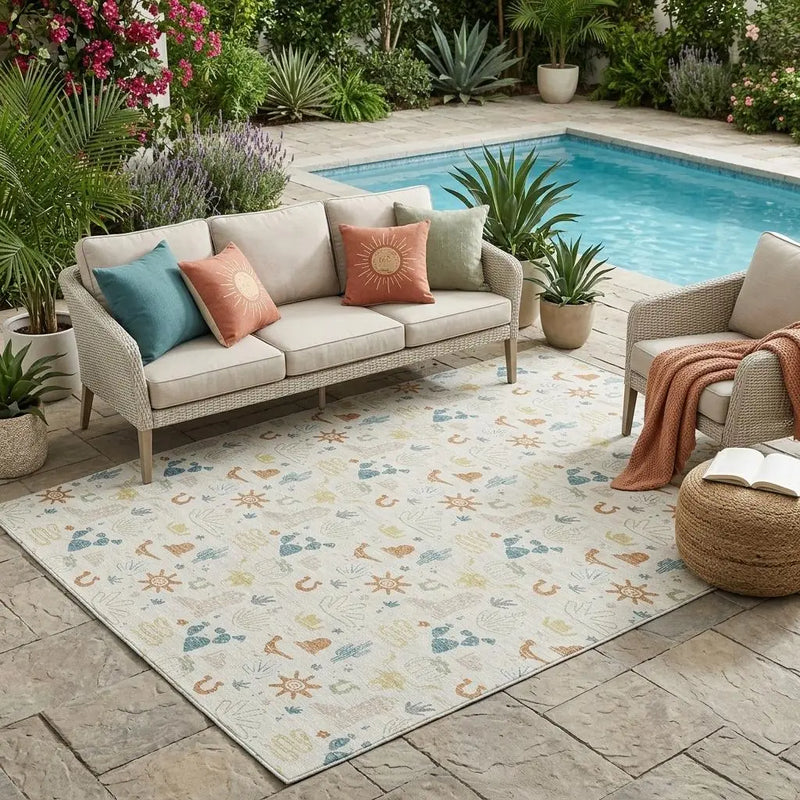 5' X 8' Ivory And Beige Cactus Washable Indoor Outdoor Area Rug Homeroots Outdoor