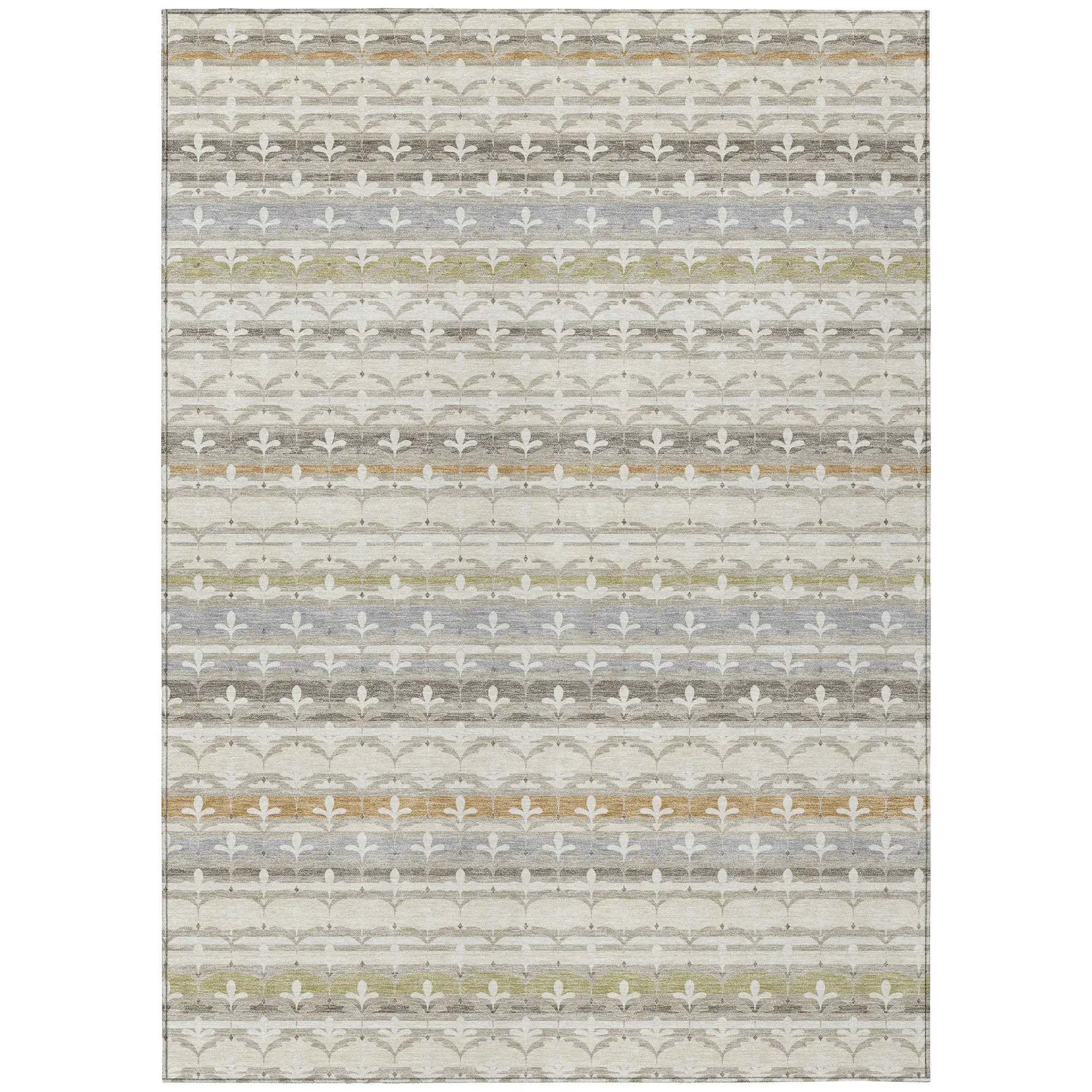 5' X 8' Ivory And Beige Damask Washable Indoor Outdoor Area Rug Homeroots Outdoor