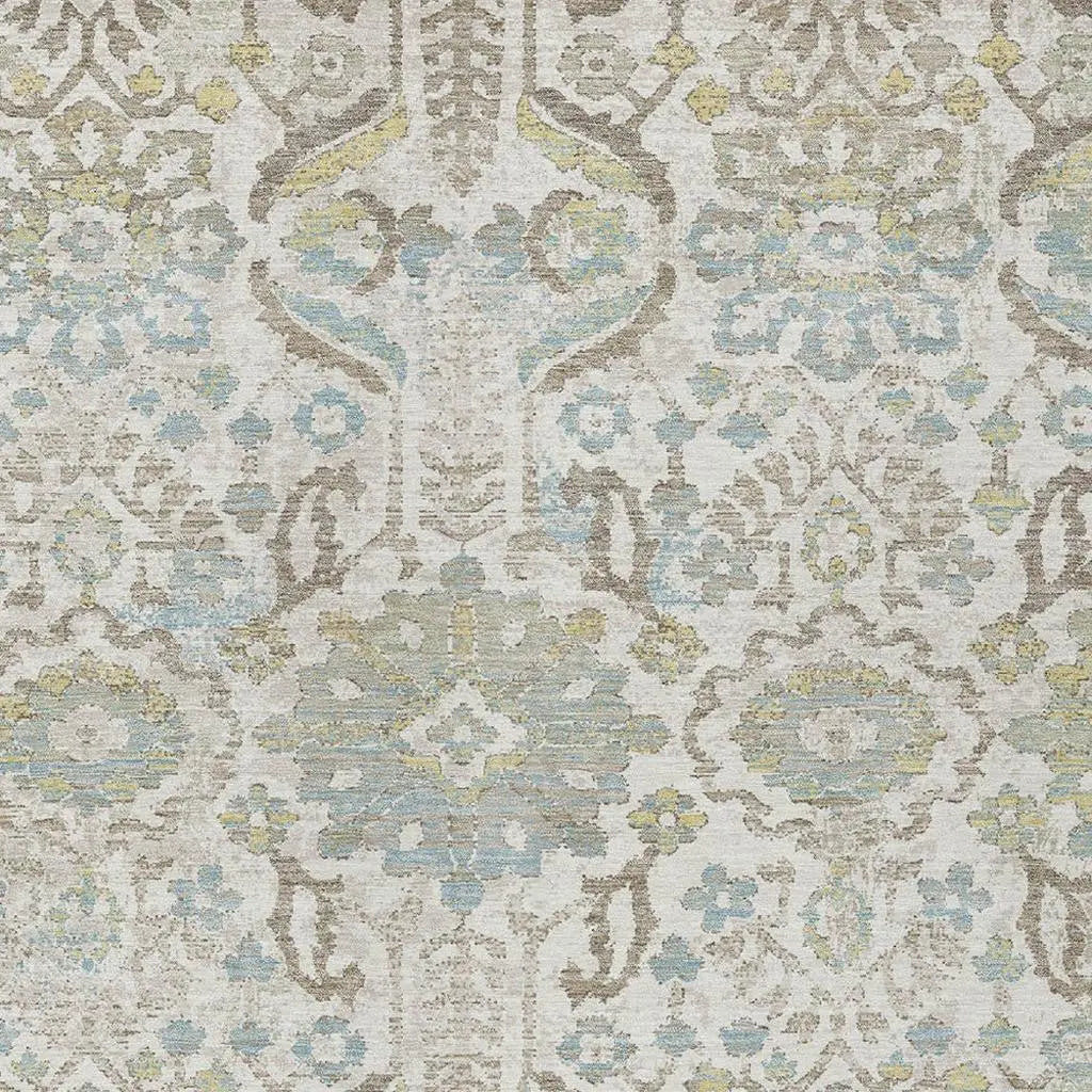 5' X 8' Ivory And Beige Damask Washable Indoor Outdoor Area Rug Homeroots Outdoor