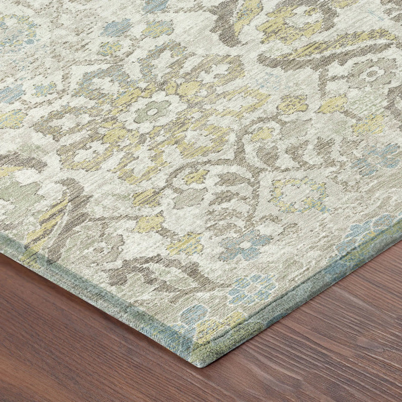 5' X 8' Ivory And Beige Damask Washable Indoor Outdoor Area Rug Homeroots Outdoor