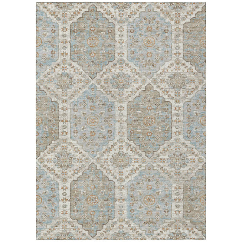 5' X 8' Ivory And Beige Damask Washable Indoor Outdoor Area Rug Homeroots Outdoor