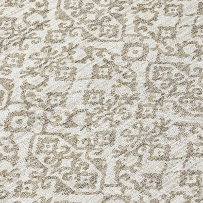 5' X 8' Ivory And Beige Damask Washable Indoor Outdoor Area Rug Homeroots Outdoor