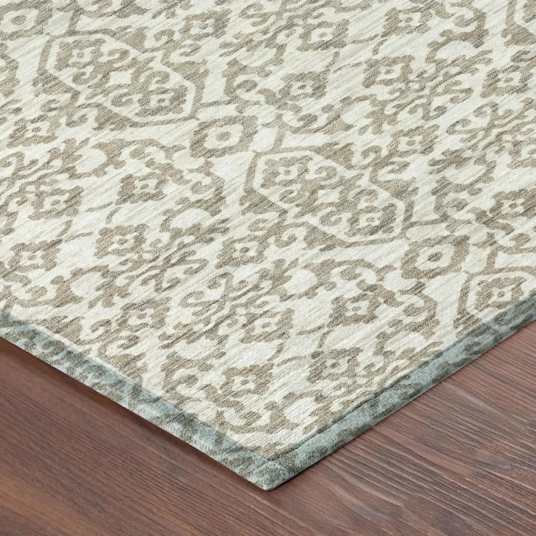 5' X 8' Ivory And Beige Damask Washable Indoor Outdoor Area Rug Homeroots Outdoor