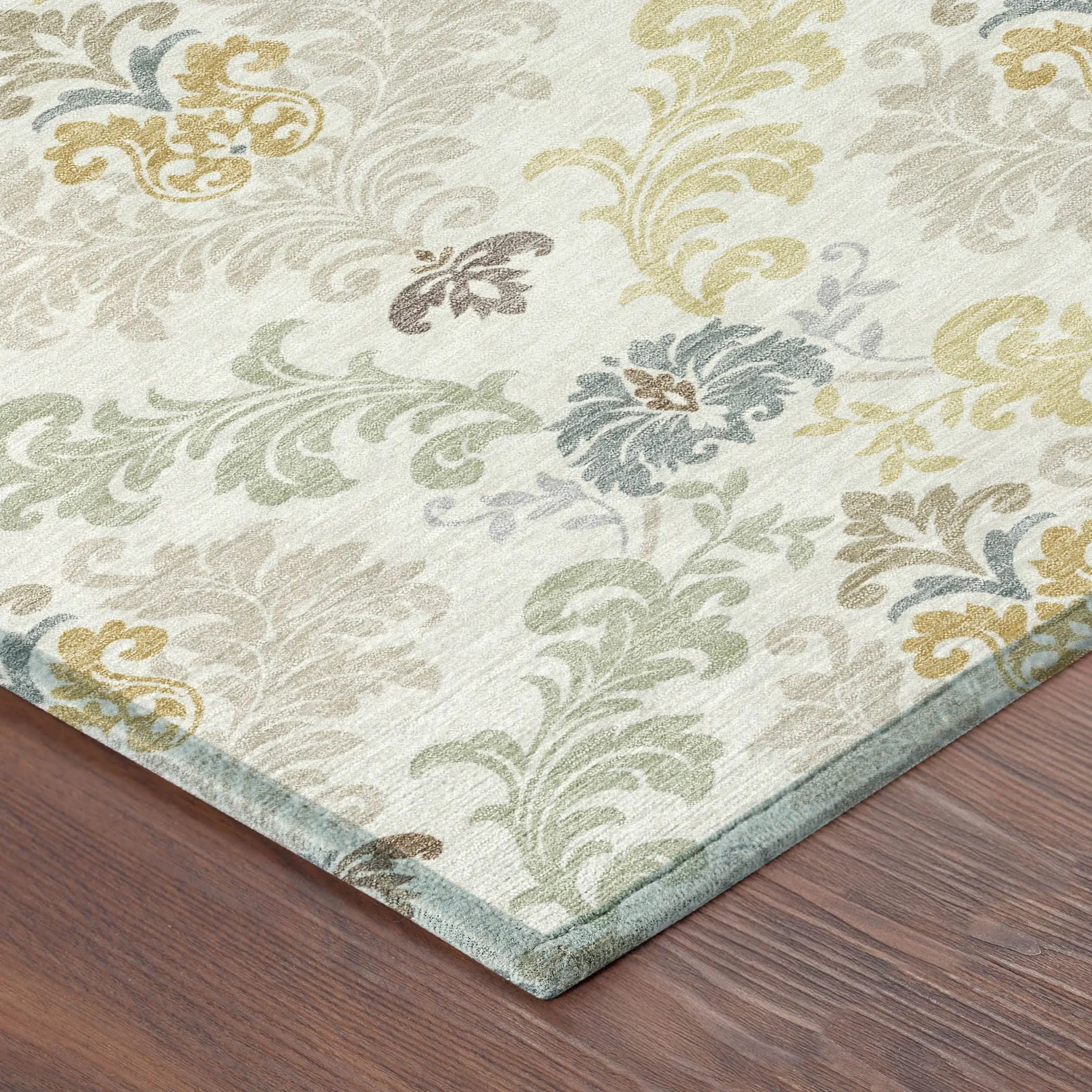 5' X 8' Ivory And Beige Damask Washable Indoor Outdoor Area Rug Homeroots Outdoor