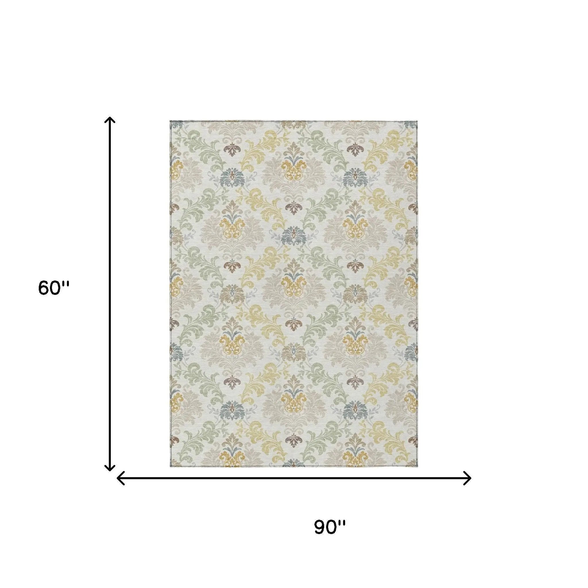 5' X 8' Ivory And Beige Damask Washable Indoor Outdoor Area Rug Homeroots Outdoor