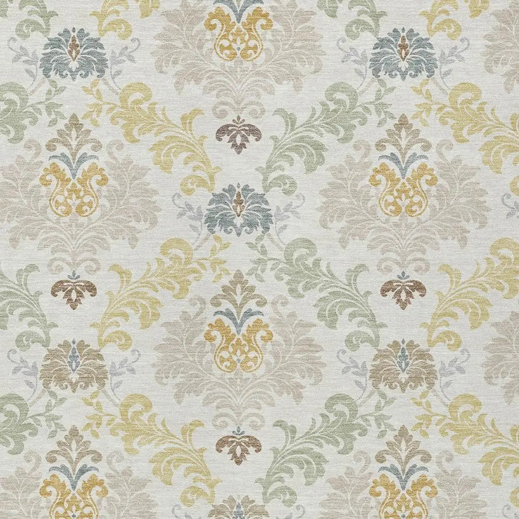 5' X 8' Ivory And Beige Damask Washable Indoor Outdoor Area Rug Homeroots Outdoor