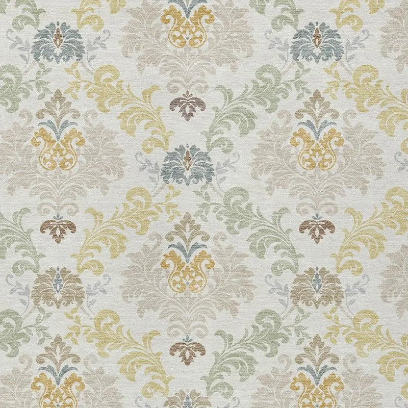 5' X 8' Ivory And Beige Damask Washable Indoor Outdoor Area Rug Homeroots Outdoor
