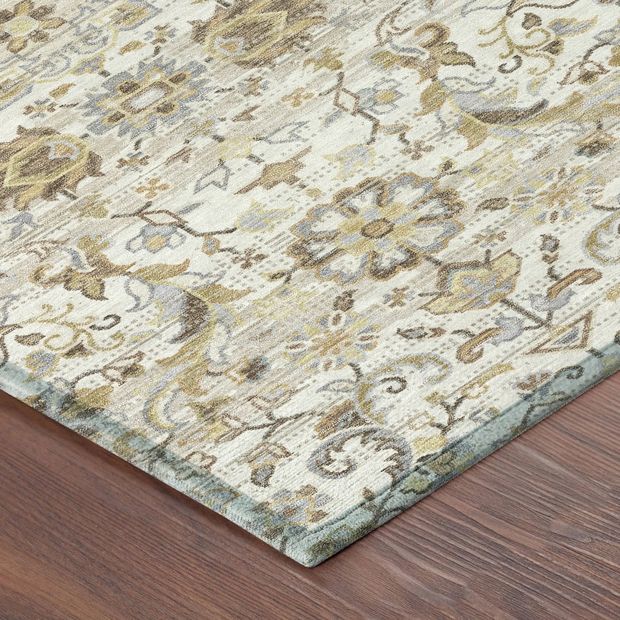 5' X 8' Ivory And Beige Floral Medallion Washable Indoor Outdoor Area Rug Homeroots Outdoor