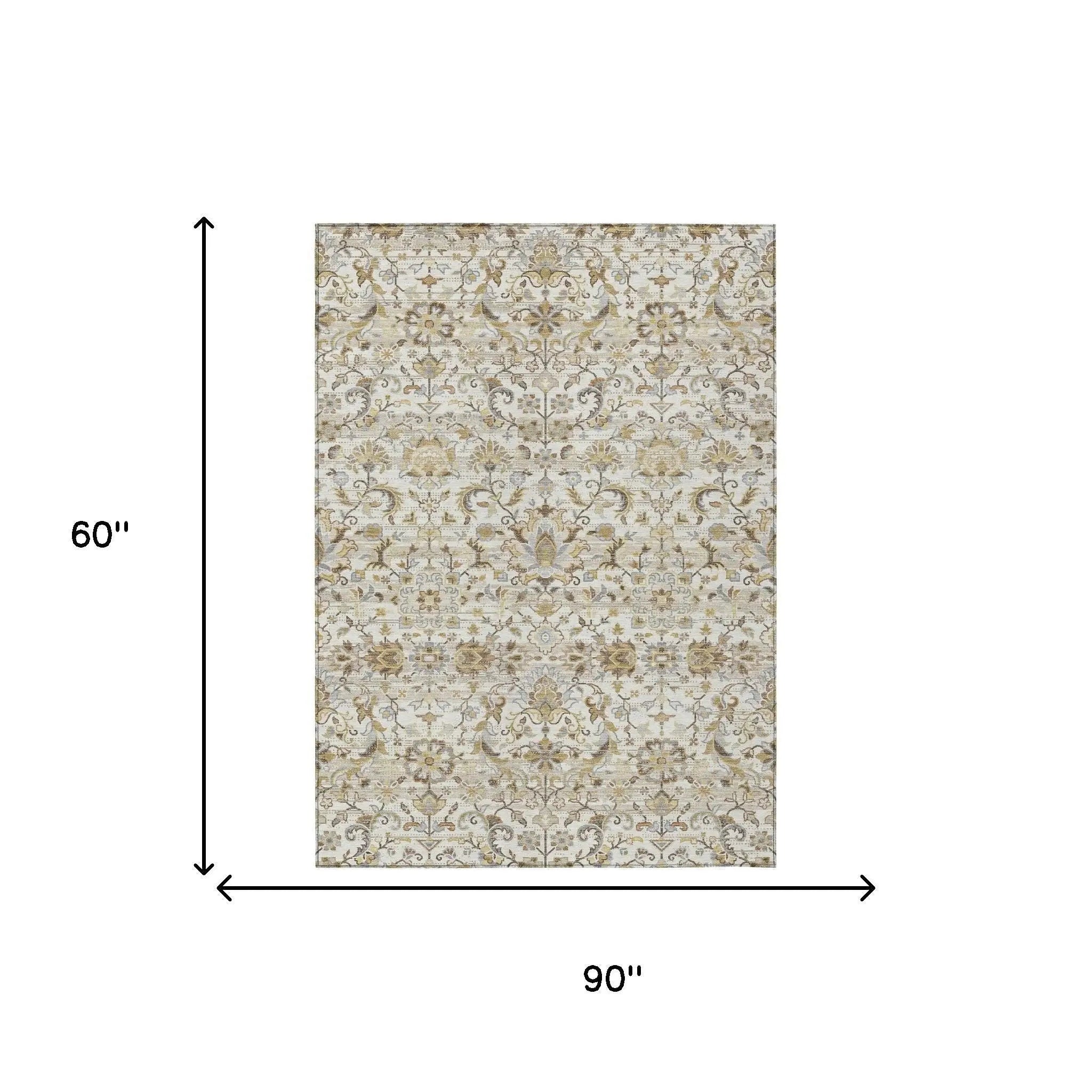5' X 8' Ivory And Beige Floral Medallion Washable Indoor Outdoor Area Rug Homeroots Outdoor