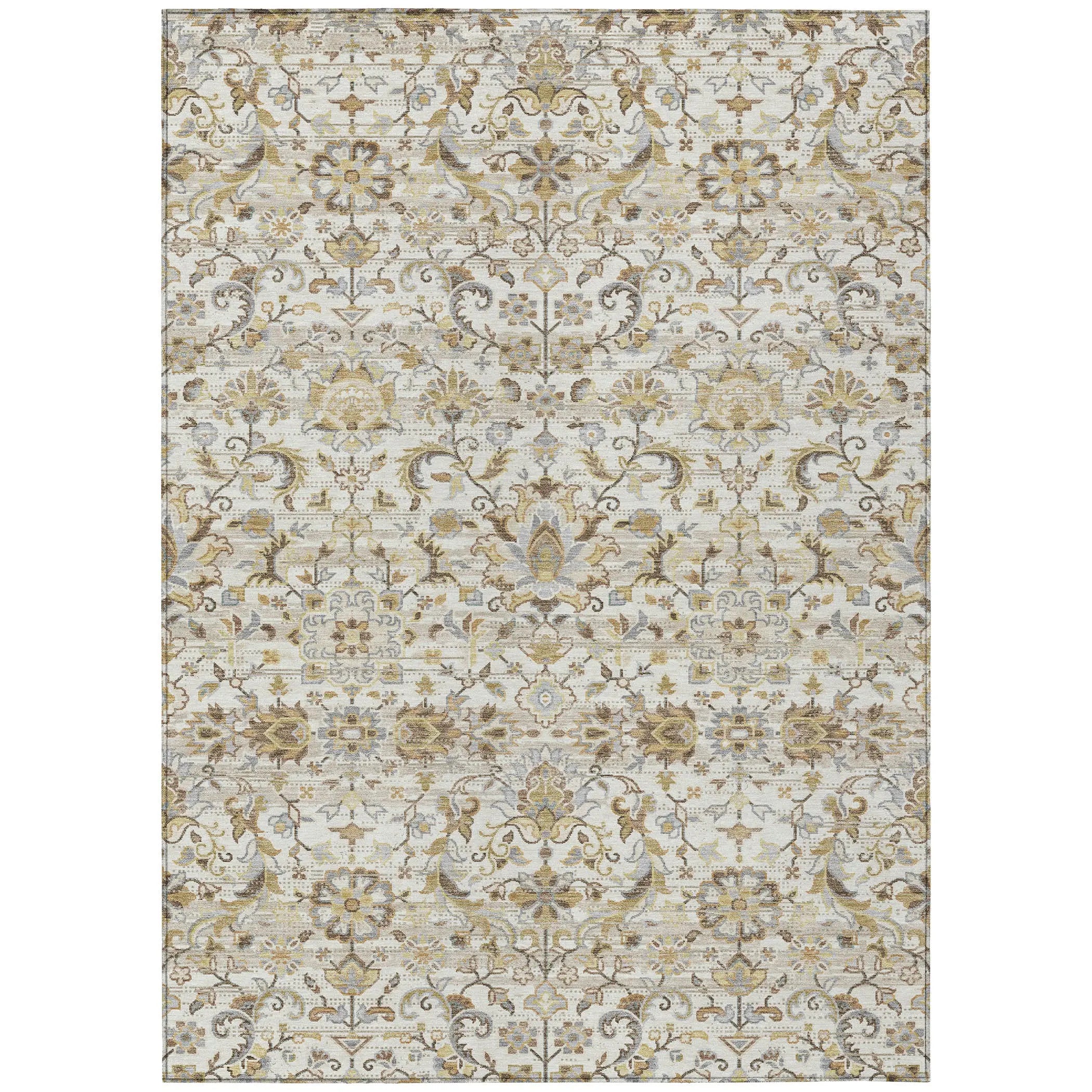 5' X 8' Ivory And Beige Floral Medallion Washable Indoor Outdoor Area Rug Homeroots Outdoor
