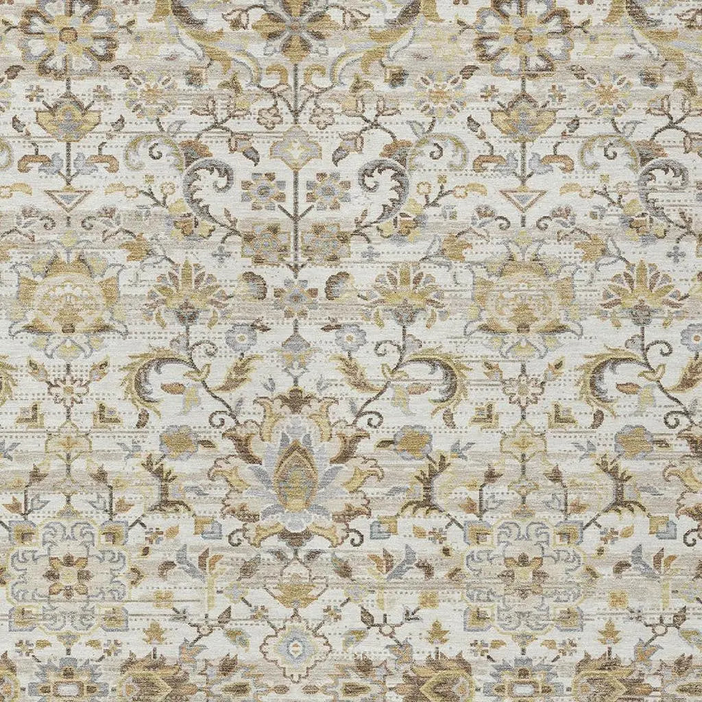 5' X 8' Ivory And Beige Floral Medallion Washable Indoor Outdoor Area Rug Homeroots Outdoor