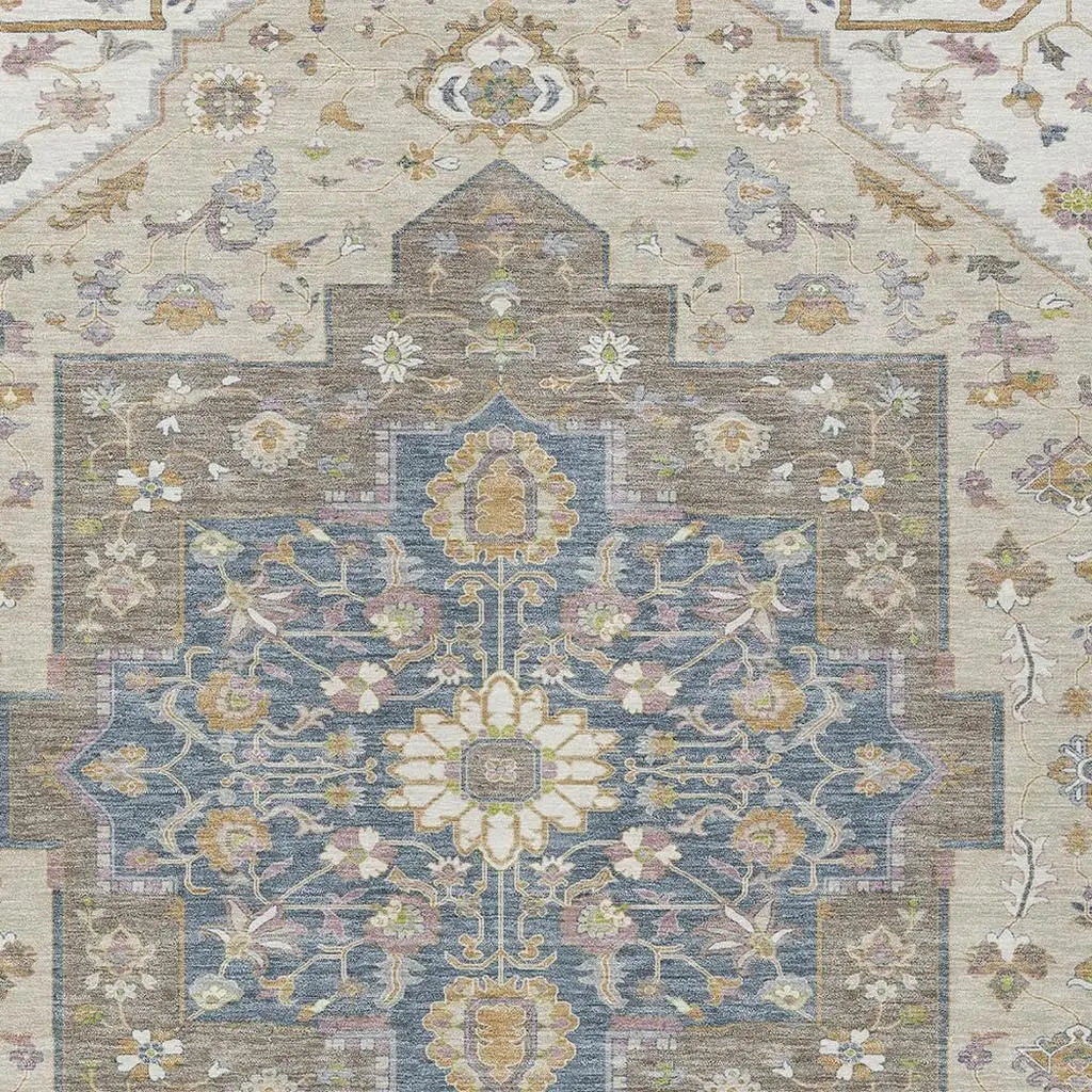 5' X 8' Ivory And Beige Floral Medallion Washable Indoor Outdoor Area Rug Homeroots Outdoor