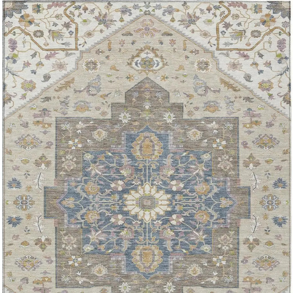 5' X 8' Ivory And Beige Floral Medallion Washable Indoor Outdoor Area Rug Homeroots Outdoor