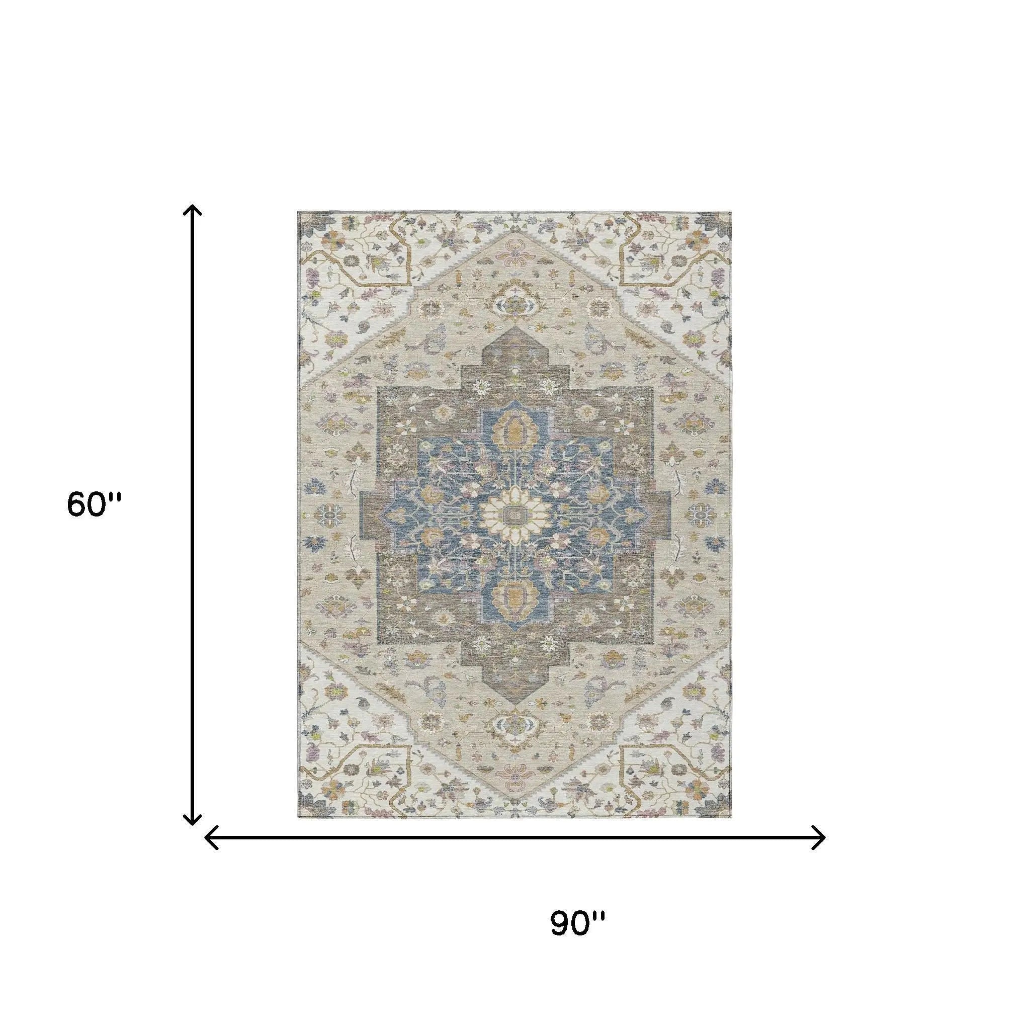 5' X 8' Ivory And Beige Floral Medallion Washable Indoor Outdoor Area Rug Homeroots Outdoor