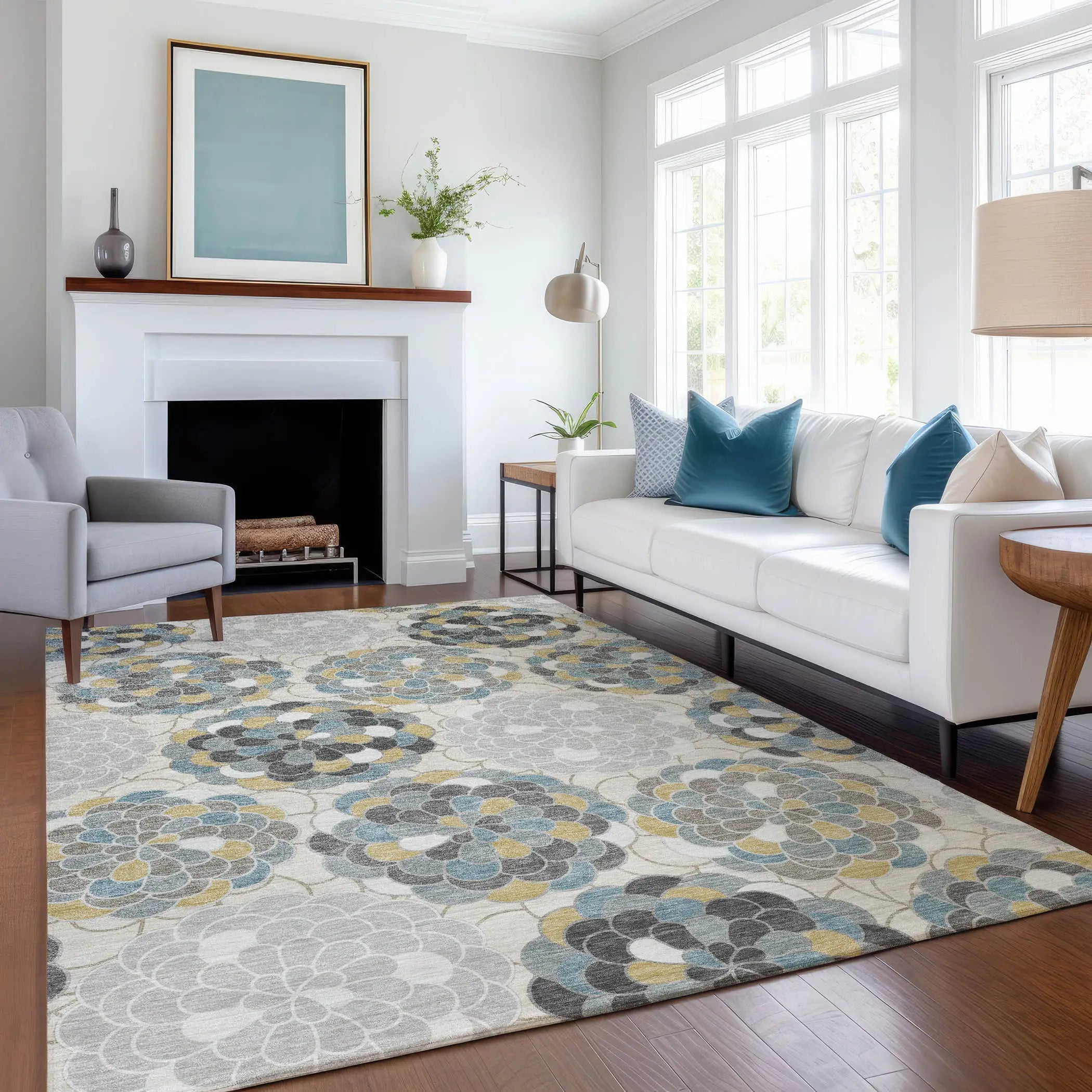 5' X 8' Ivory And Beige Floral Washable Indoor Outdoor Area Rug Homeroots Outdoor
