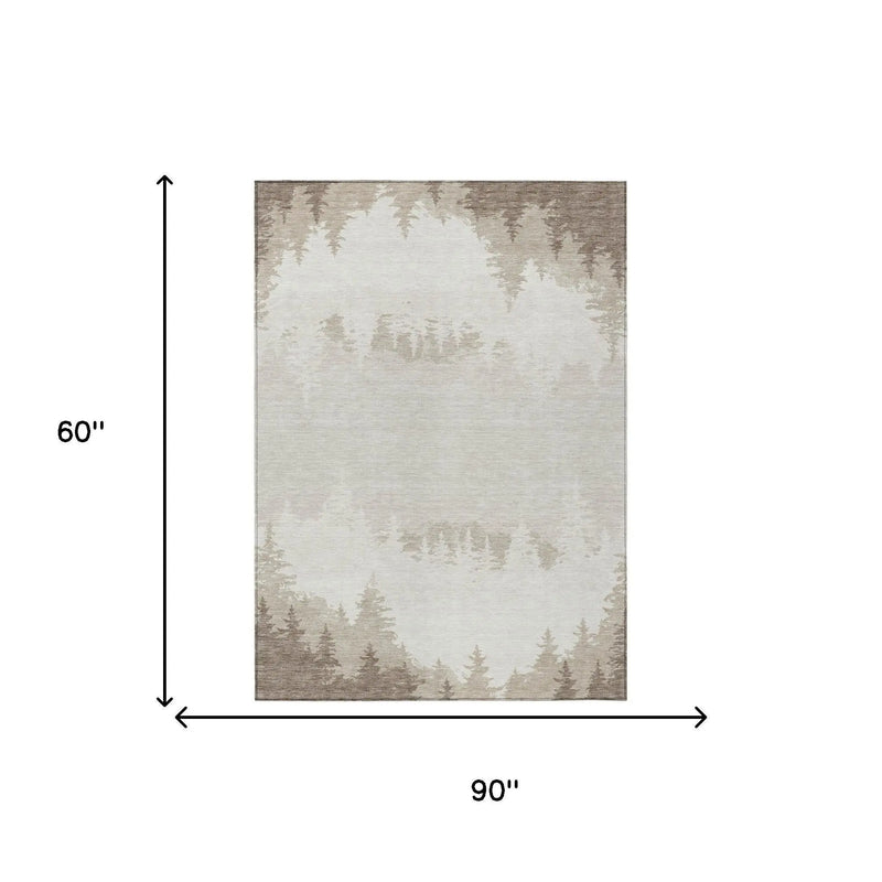 5' X 8' Ivory And Beige Floral Washable Indoor Outdoor Area Rug Homeroots Outdoor