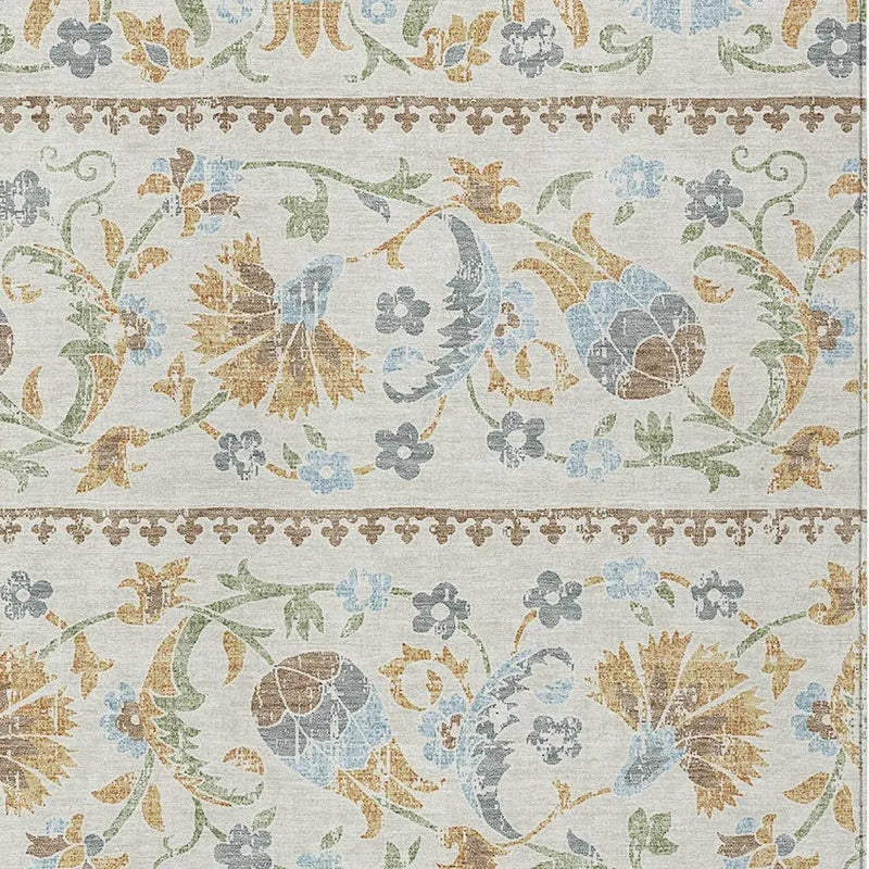 5' X 8' Ivory And Beige Floral Washable Indoor Outdoor Area Rug Homeroots Outdoor