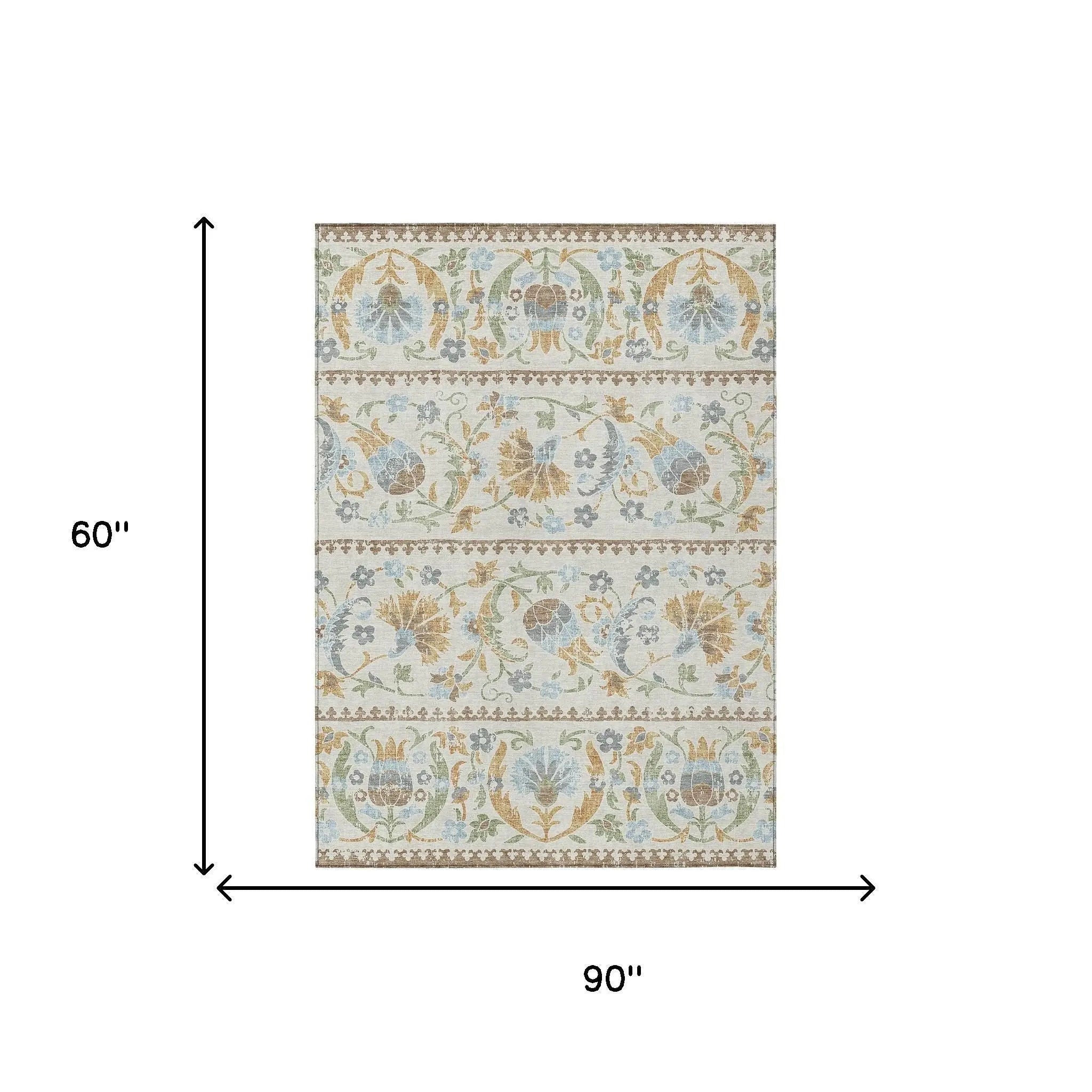 5' X 8' Ivory And Beige Floral Washable Indoor Outdoor Area Rug Homeroots Outdoor