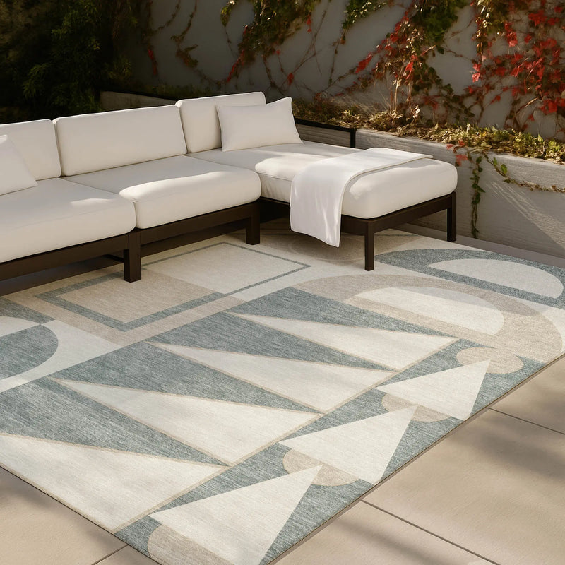 5' X 8' Ivory And Beige Geometric Washable Indoor Outdoor Area Rug Homeroots Outdoor