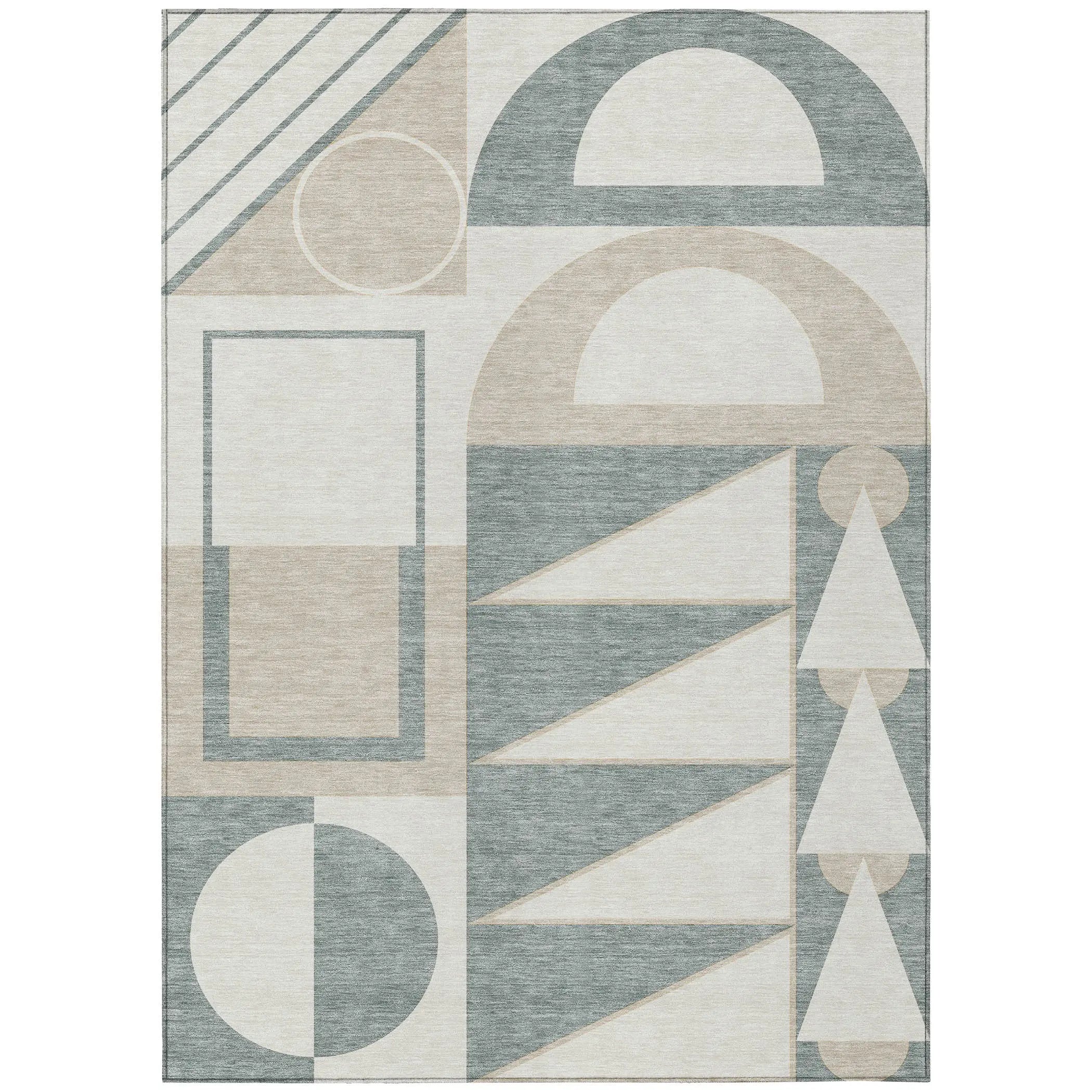 5' X 8' Ivory And Beige Geometric Washable Indoor Outdoor Area Rug Homeroots Outdoor