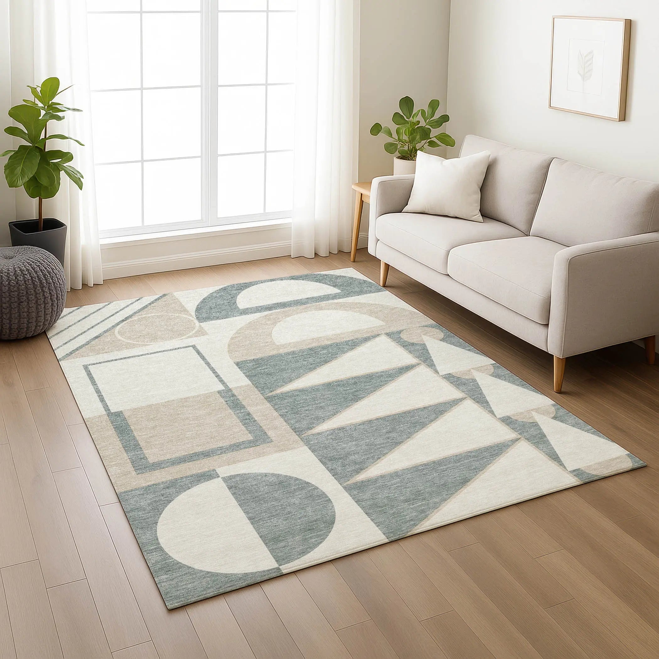 5' X 8' Ivory And Beige Geometric Washable Indoor Outdoor Area Rug Homeroots Outdoor