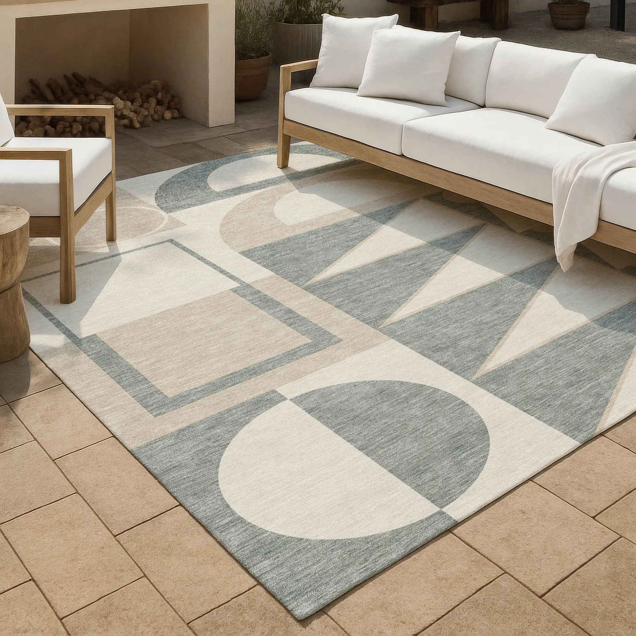 5' X 8' Ivory And Beige Geometric Washable Indoor Outdoor Area Rug Homeroots Outdoor