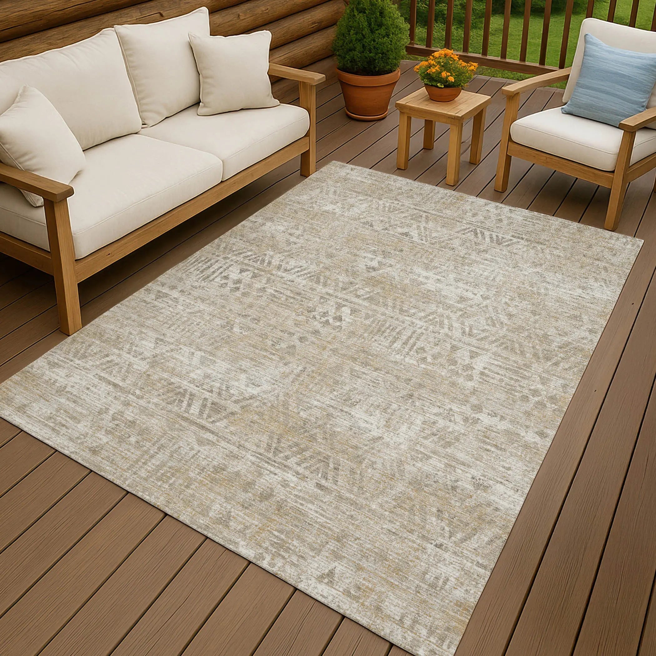 5' X 8' Ivory And Beige Geometric Washable Indoor Outdoor Area Rug Homeroots Outdoor