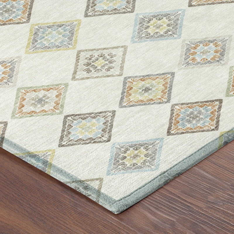 5' X 8' Ivory And Beige Geometric Washable Indoor Outdoor Area Rug Homeroots Outdoor